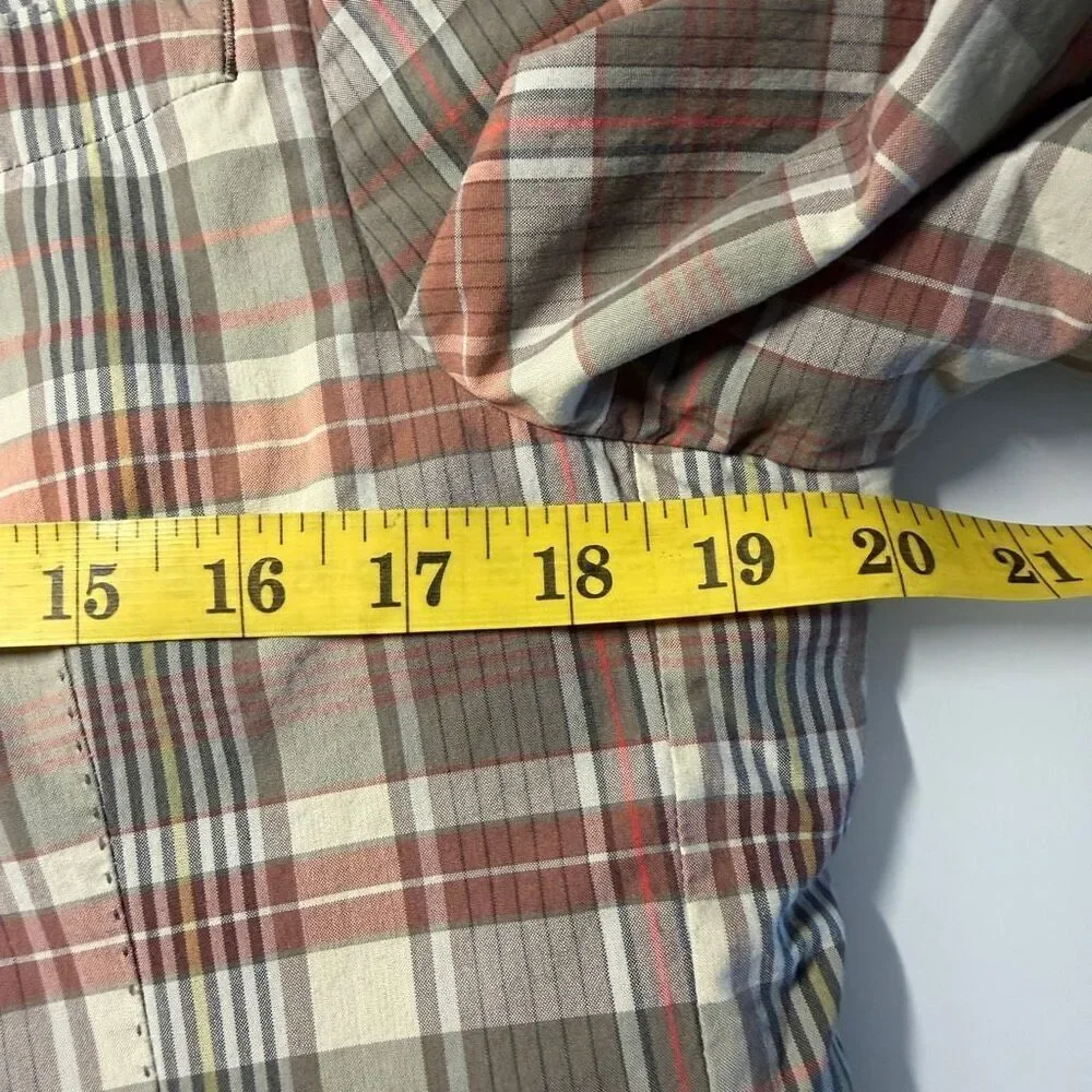 Banana Republic Beige Gray Pink Shabby Chic Plaid Tailored Slim Blazer Size 38